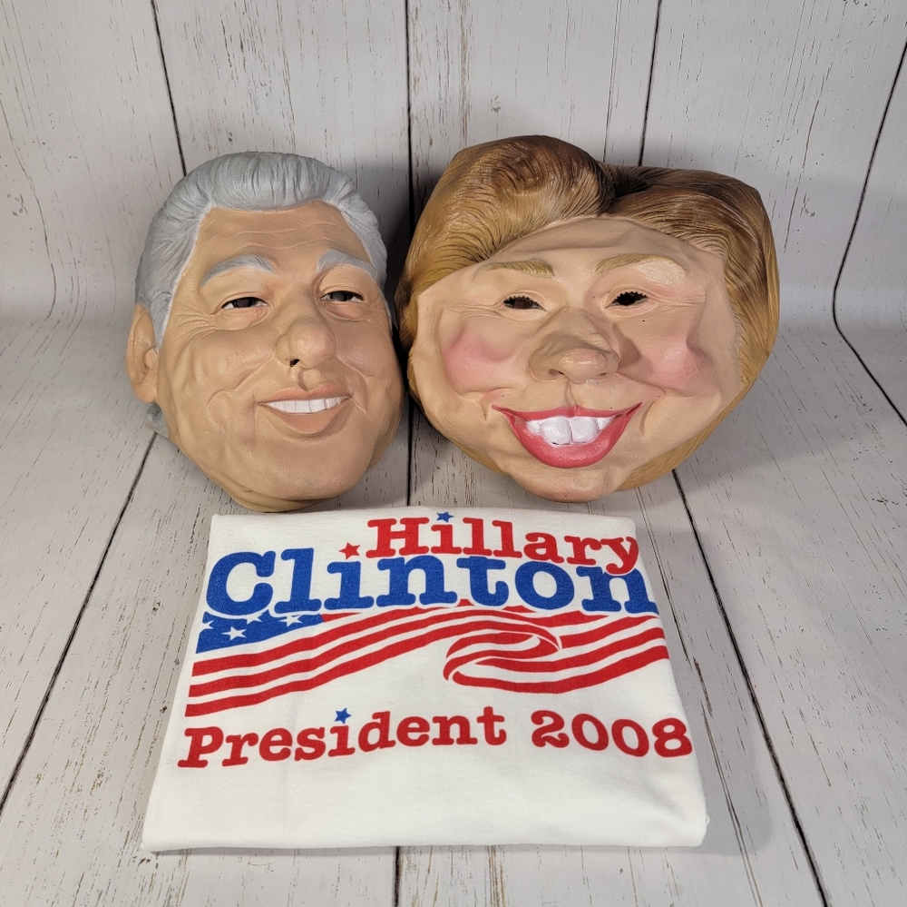 Hillary and Bill Clinton Vintage Masks & Hillary for President 2008 Tee Men's XL